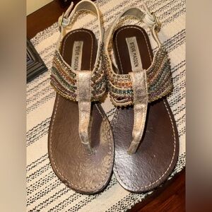 Steve Madden Gold and Multicolor Beaded Sandals SZ 9